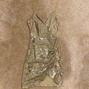 NWT Fashion Nova Laser Rays Metallic Mini Dress, Size S